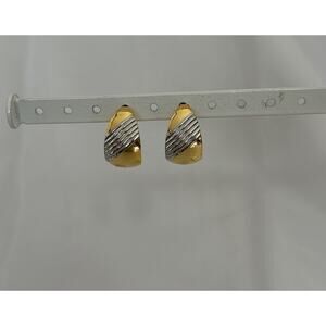 Beautiful Vtg 2 Tone Half Hoop Post Earrings.